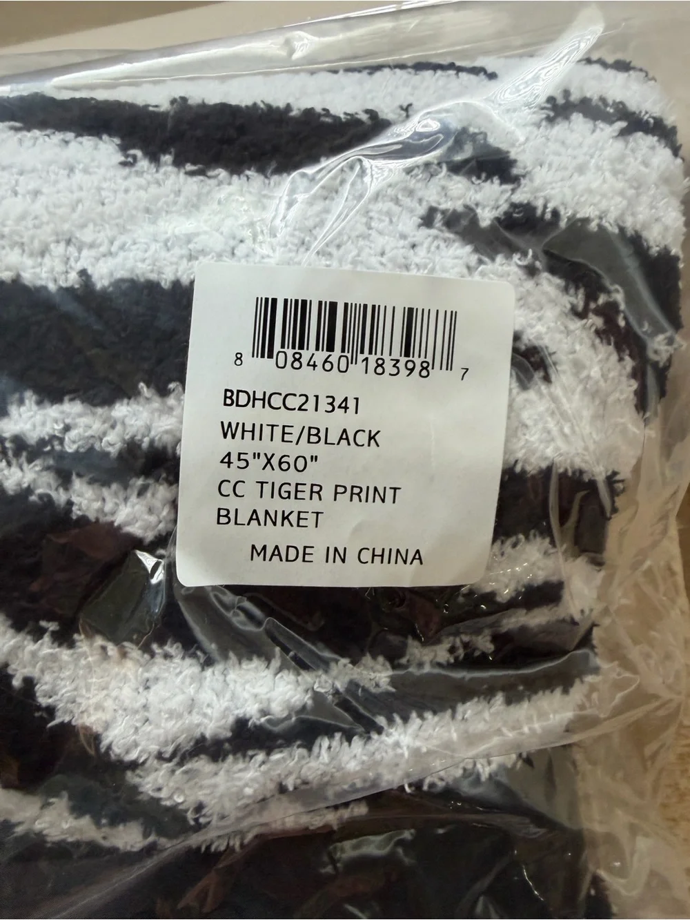 Barefoot Black & White Striped Tiger-Print Plush Blanket NWT